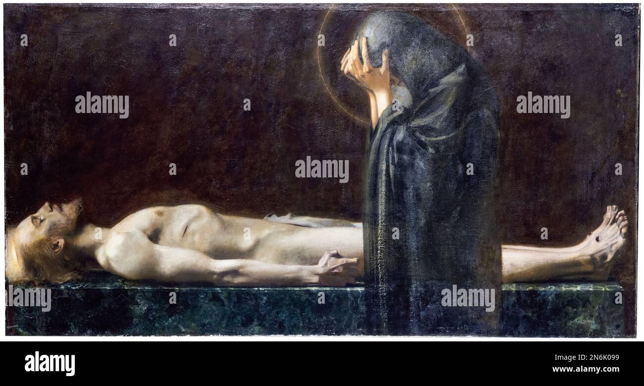 Franz von Stuck, Pietà, painting in oil on canvas, 1891 Stock Photo