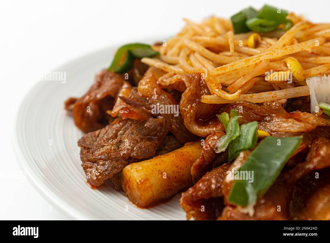 Bulgogi Seasoned with Gochujang. Foods with Pork and Bean Sprouts
