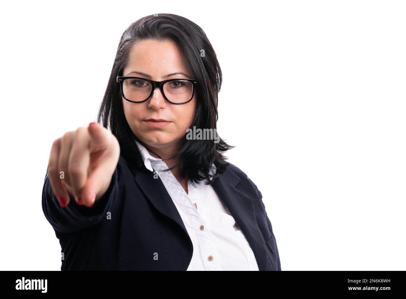 Serious adult businesswoman wearing smart casual suit and 