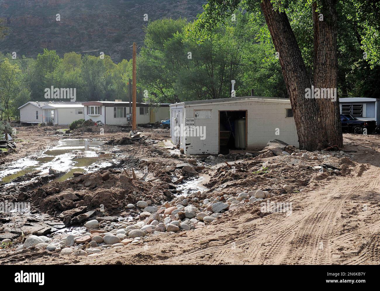 This photo shows flooddamage at the River Bend Mobile Home Park in