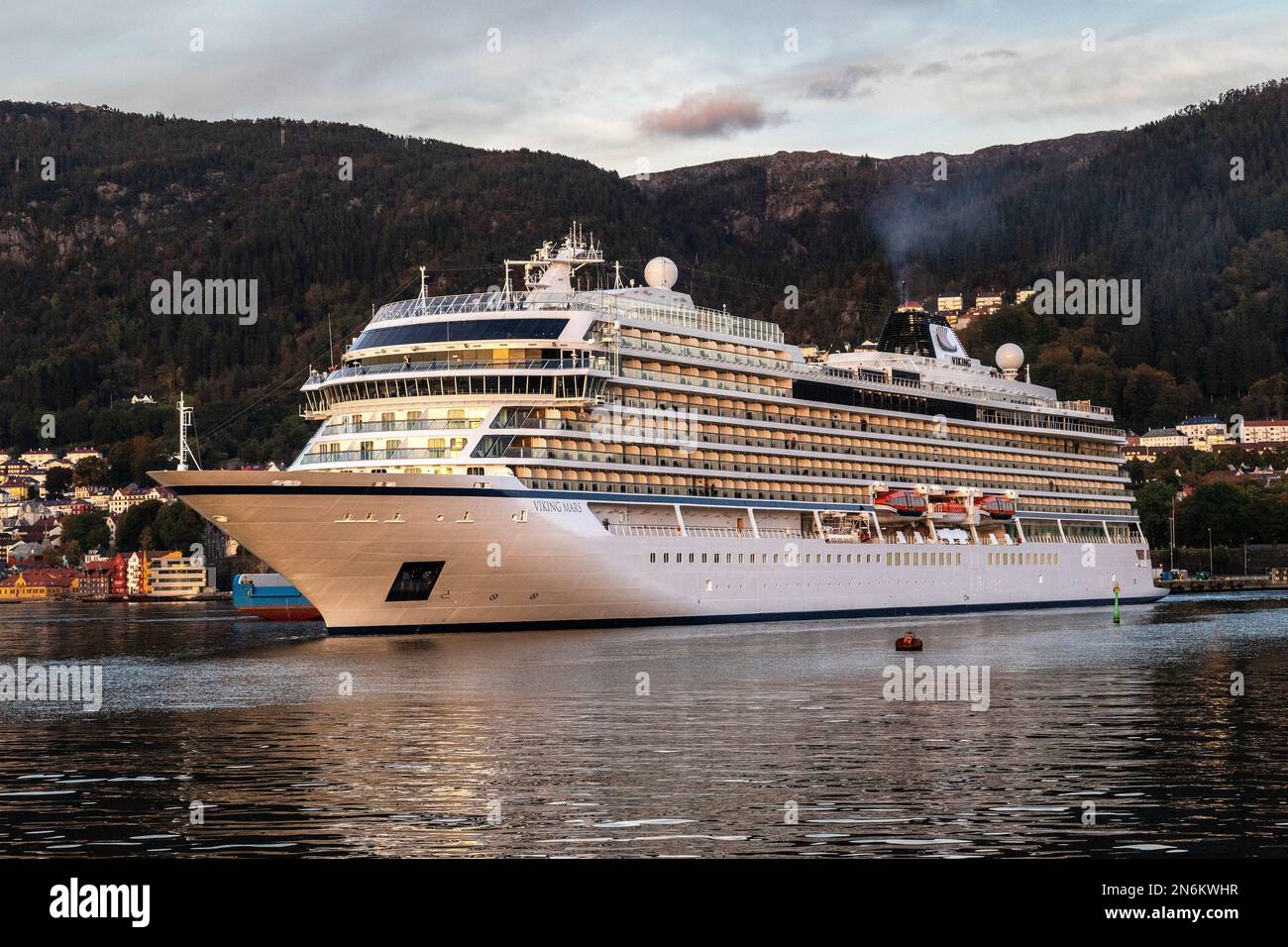 Cruise ship Viking Mars departing from port of Bergen, Norway. Stock Photo