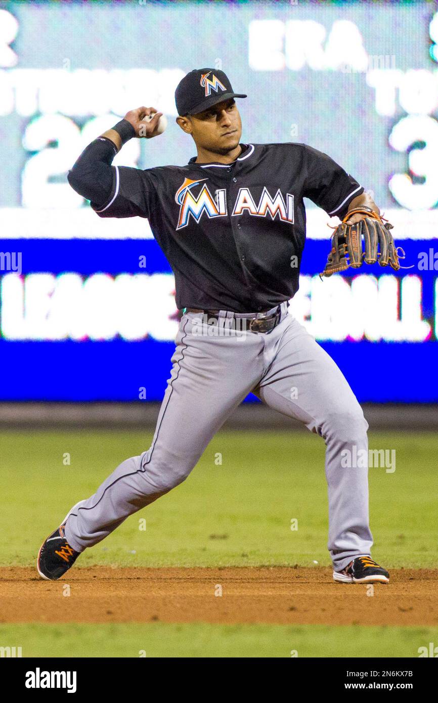 Miami Marlins second baseman Donovan Solano in action against the  Philadelphia Phillies during the sixth inning