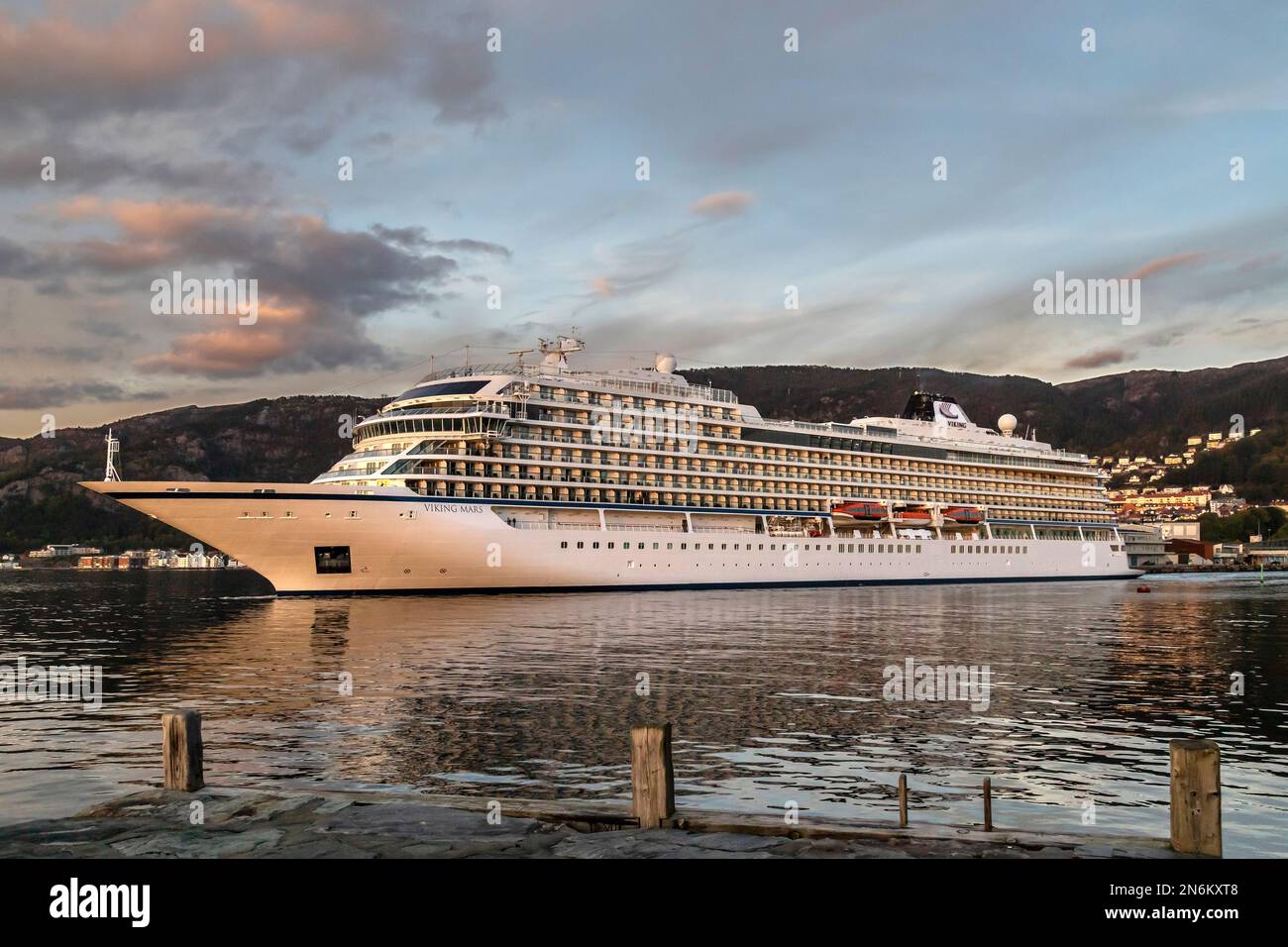 Cruise ship Viking Mars departing from port of Bergen, Norway. Stock Photo