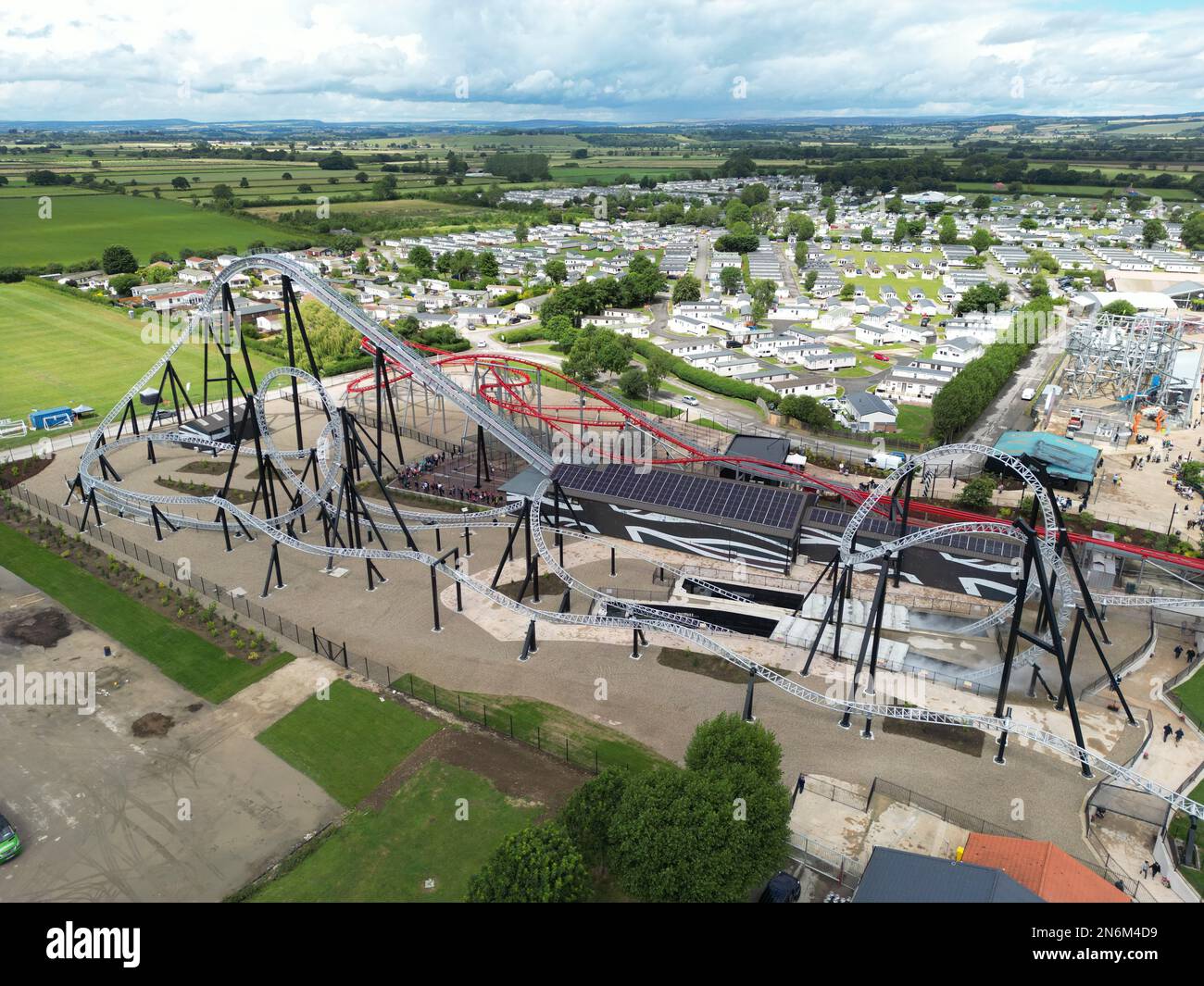 Aerial view of Flamingo Land Resort theme park in Yorkshire, UK. Large
