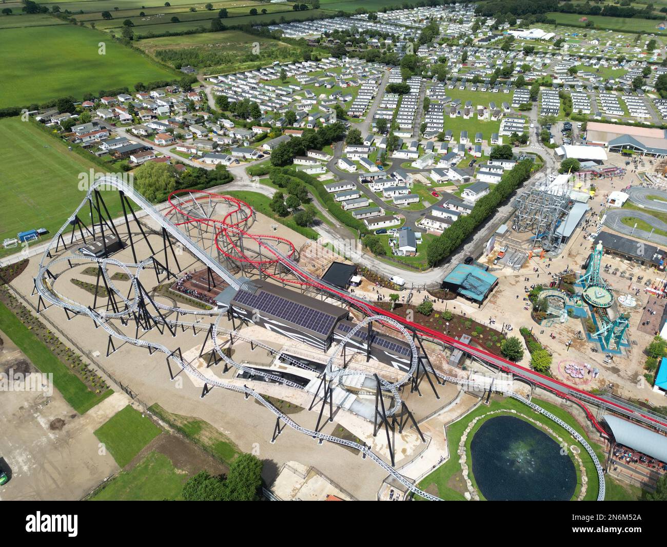 Aerial view of Flamingo Land Resort theme park in Yorkshire, UK. Large
