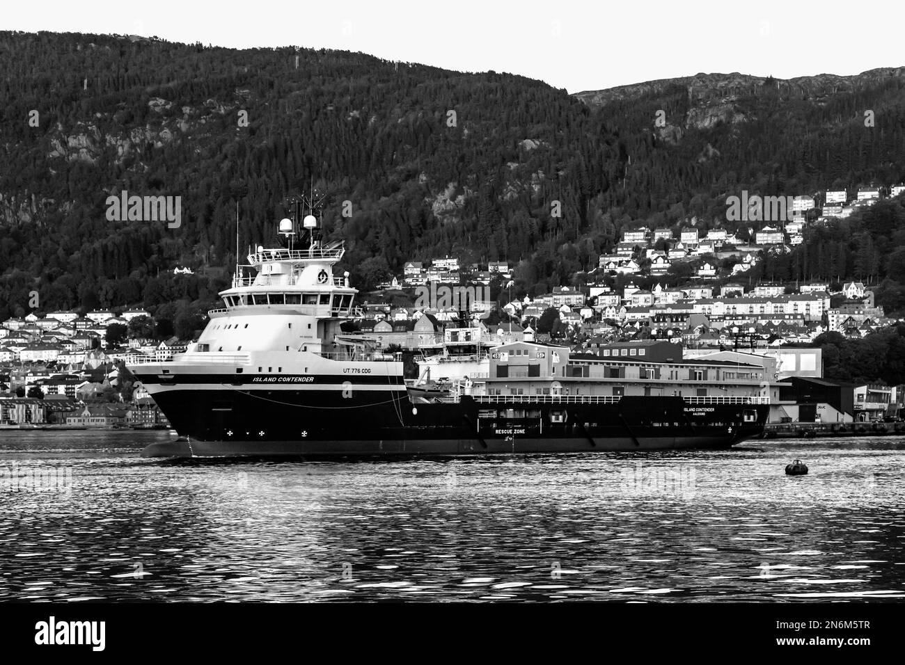 Offshore PSV platform supply vessel Island Contender at Byfjorde, in the port of Bergen, Norway. Stock Photo