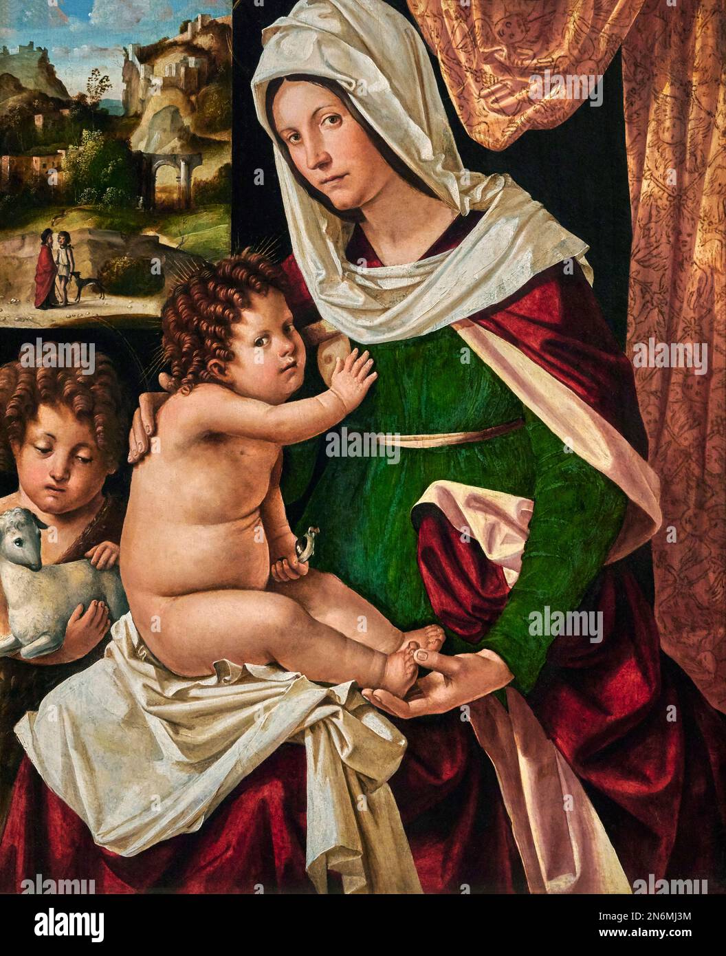 Madonna col Bambino e S. Giovannino   - olio su tavola - Altobello Melone   - 1510  - Bergamo, Accademia Carrara Stock Photo