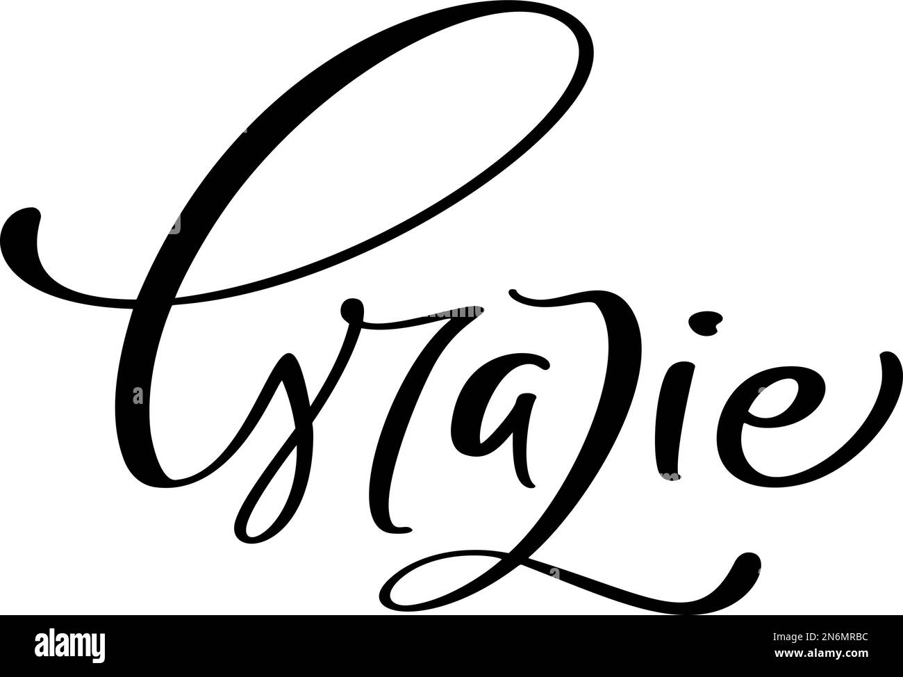 Grazie handwritten lettering text. Thank you in Italian language. Ink illustration. Modern brush calligraphy. Isolated on white background. Gratitude Stock Vector