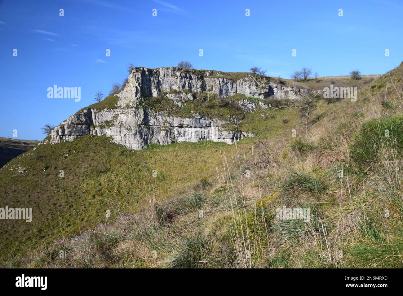 A winter's day walk in early February above and within Lathkill dale part of the Derbyshire peak district. Stock Photo