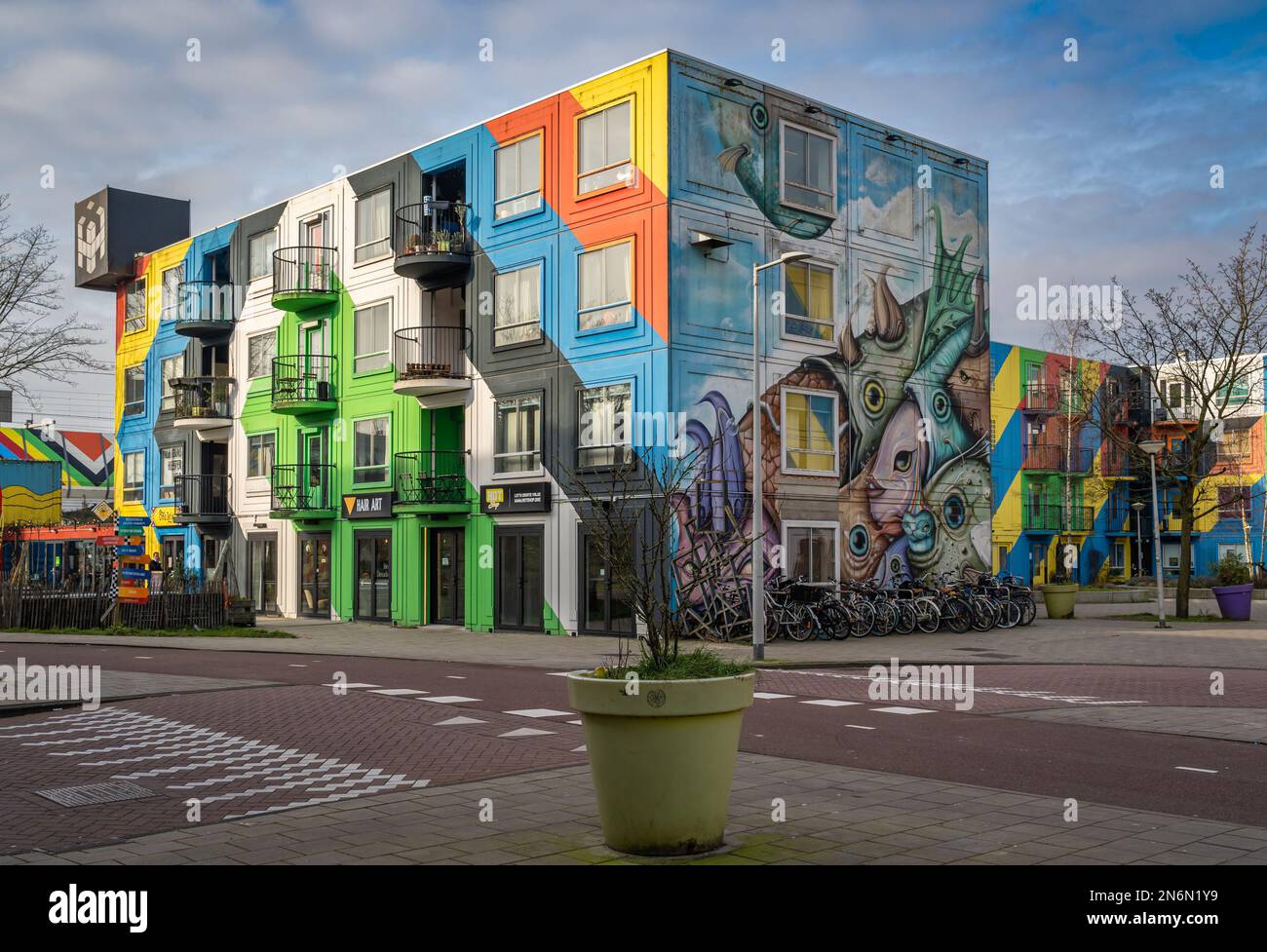 Amsterdam, The Netherlands, 09.02.2023, Colorful building in Amsterdam zuidoost, part of The Heesterveld Creative Community Foundation Stock Photo
