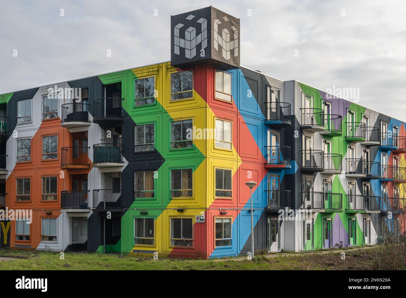 Amsterdam, The Netherlands, 09.02.2023, Colorful building in Amsterdam zuidoost, part of The Heesterveld Creative Community Foundation Stock Photo