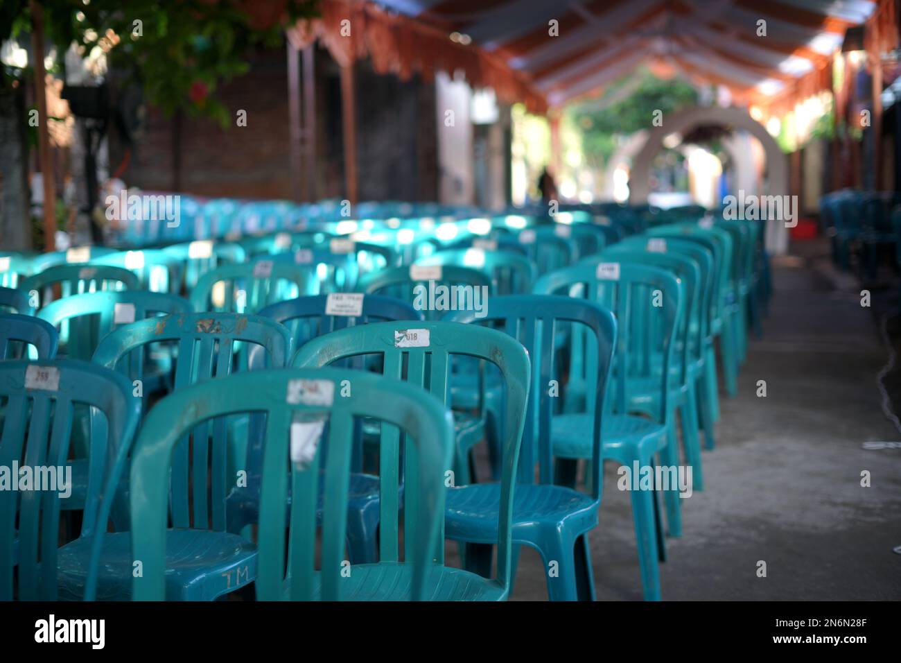 Plastic Chairs Arrangement in Traditional Wedding Ceremony in Indonesia