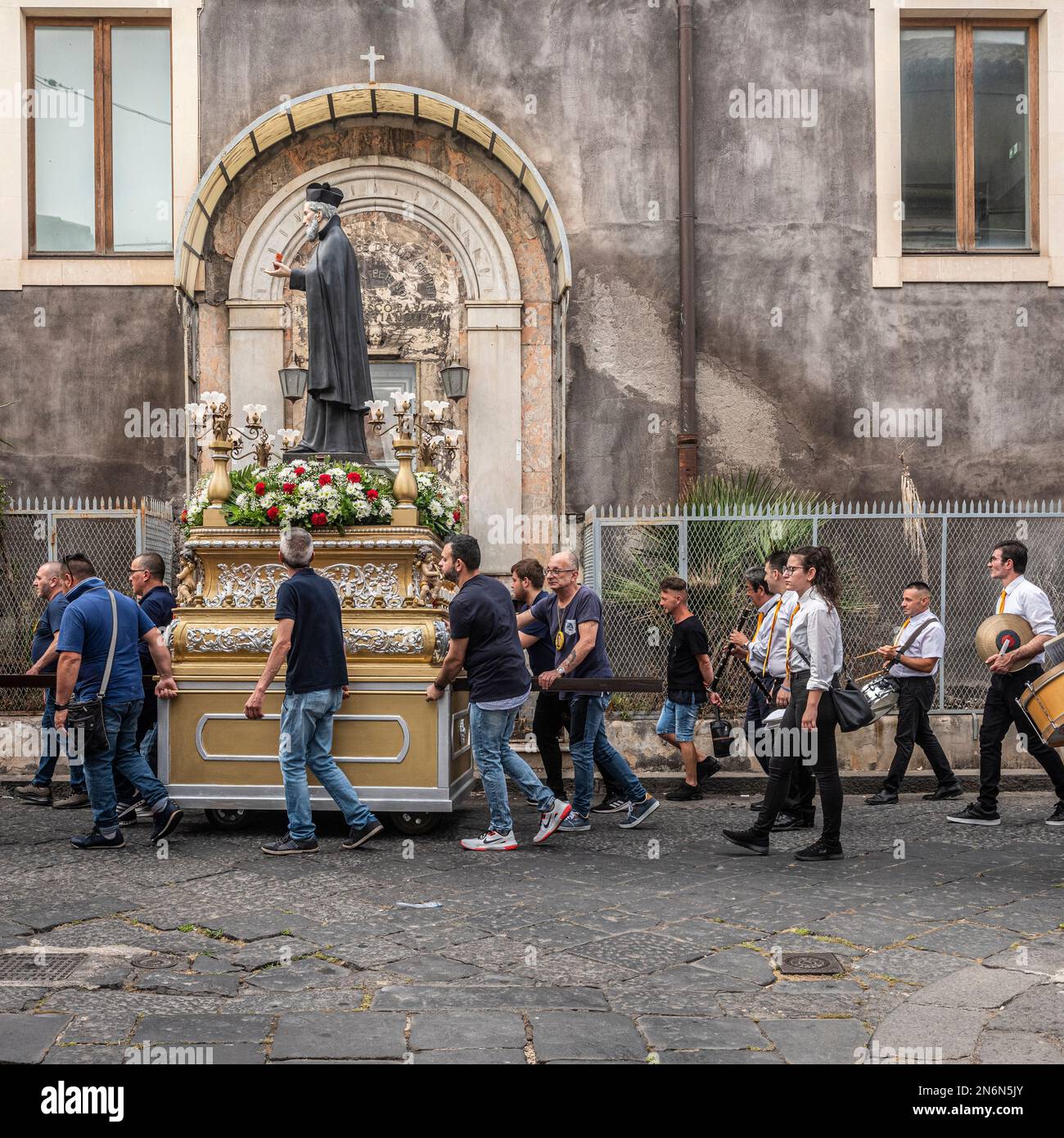 Catania, Sicily. On his feast day, May 26th, a statue of St Philip Neri
