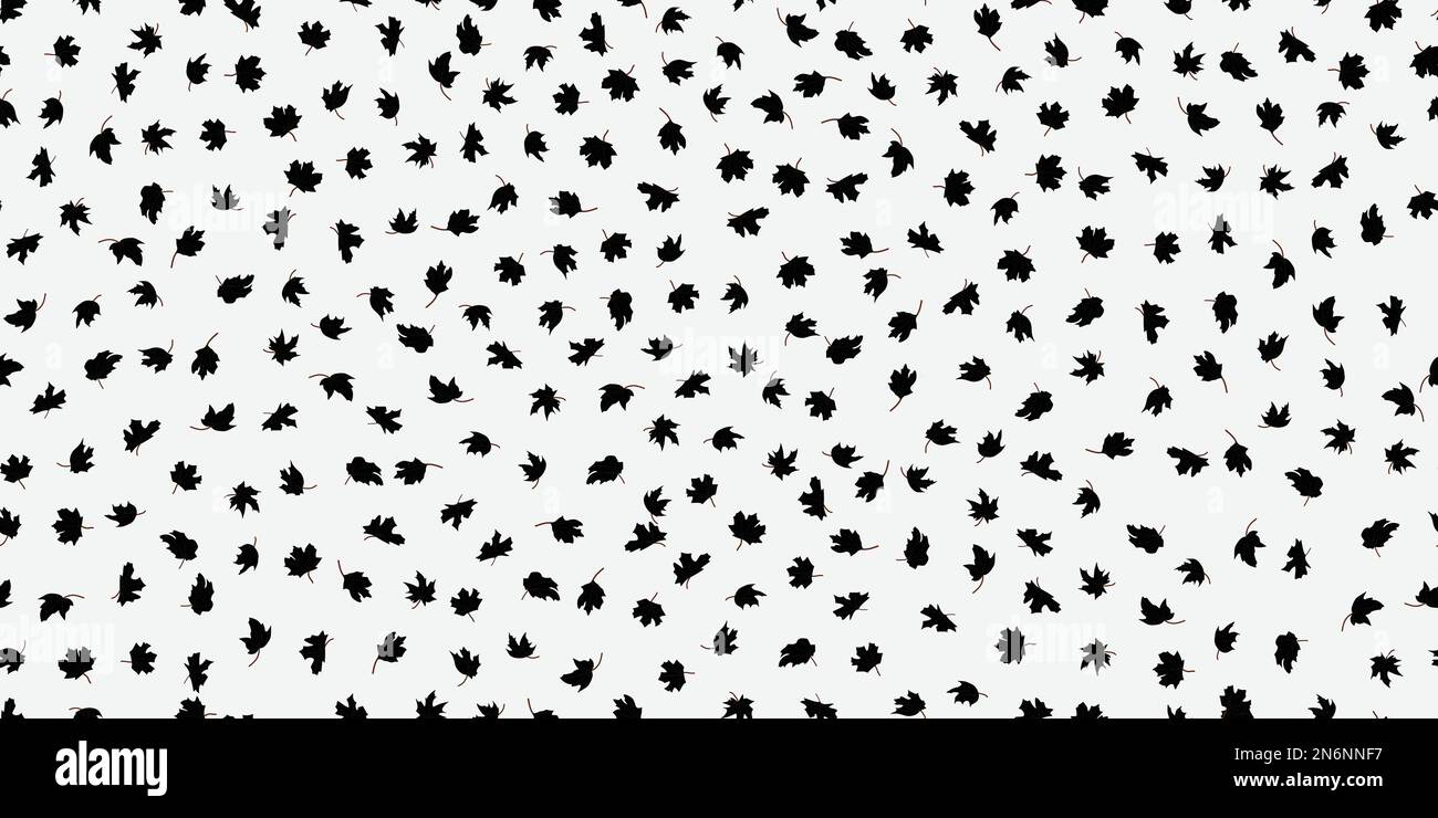 Black and white falling leaves seamless pattern. Hand drawn in doodle ...