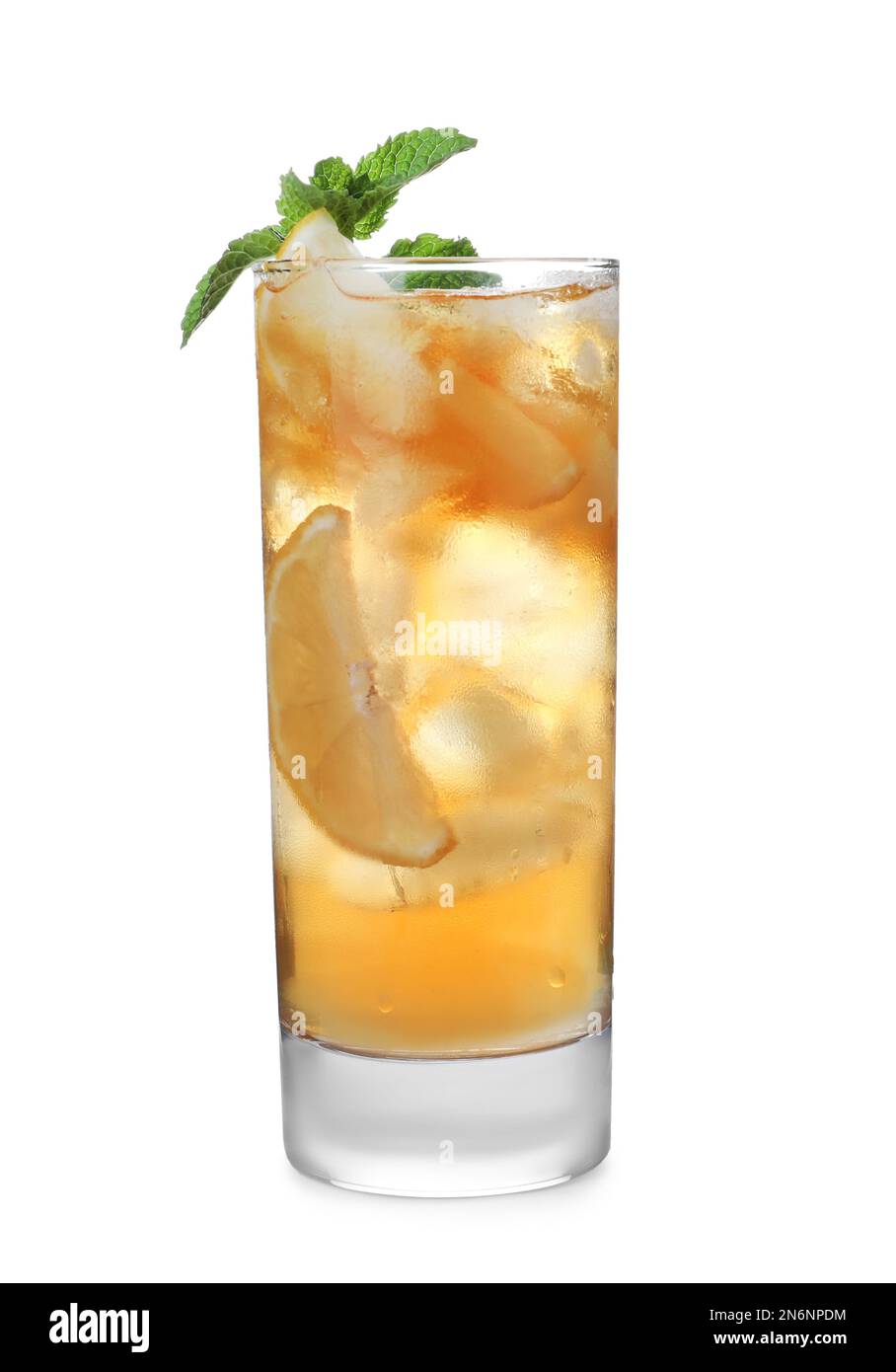 Delicious iced tea in glass on white background Stock Photo - Alamy
