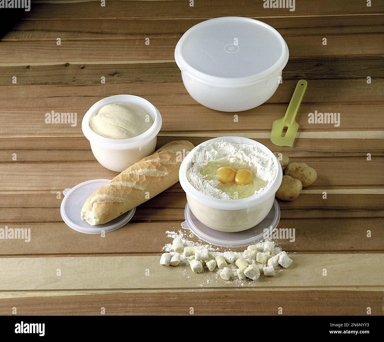 Three white plastic containers for home baking and freezing Stock Photo Alamy