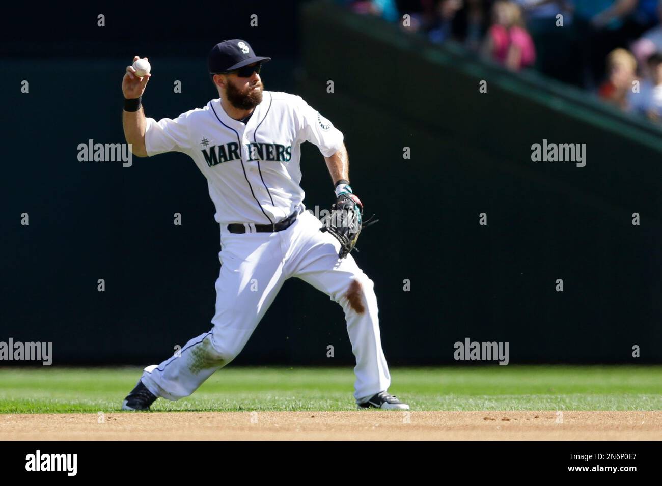 Seattle Mariners second baseman Dustin Ackley makes a play during a