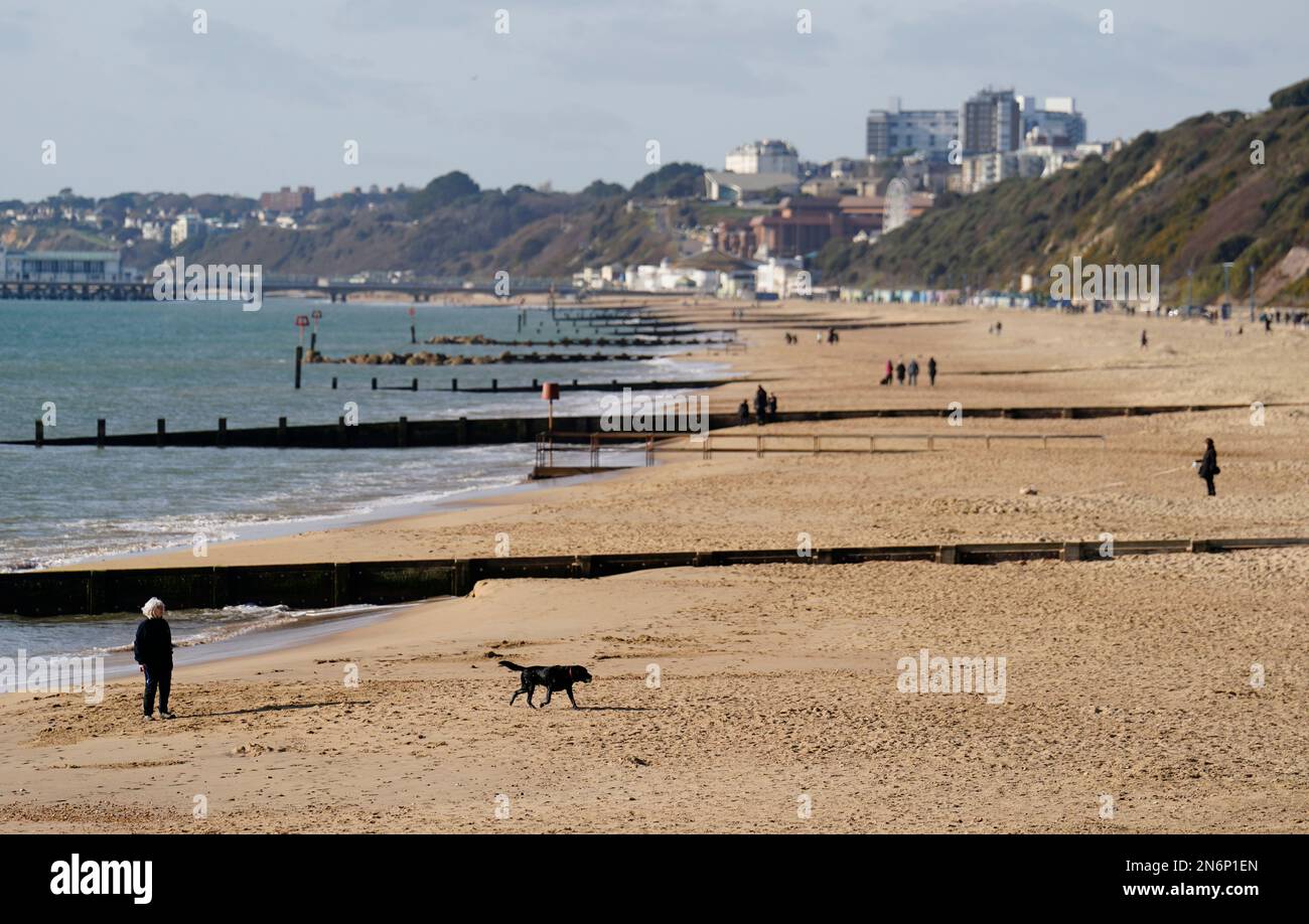 Visual Reference: People Make Their Way Along Boscombe Beach In Dorset Picture
