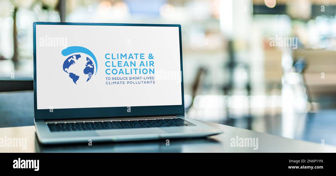 POZNAN, POL - NOV 22, 2022: Laptop computer displaying logo of The Climate and Clean Air Coalition to Reduce Short-Lived Climate Pollutants (CCAC) Stock Photo