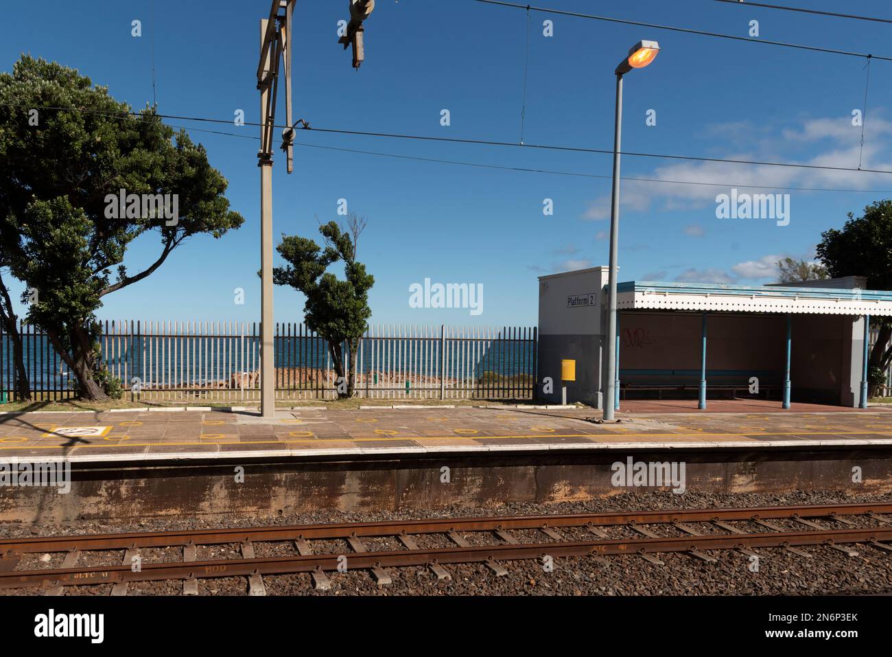 St James, Cape Town, South Africa. 2023. Railway platform and tracks