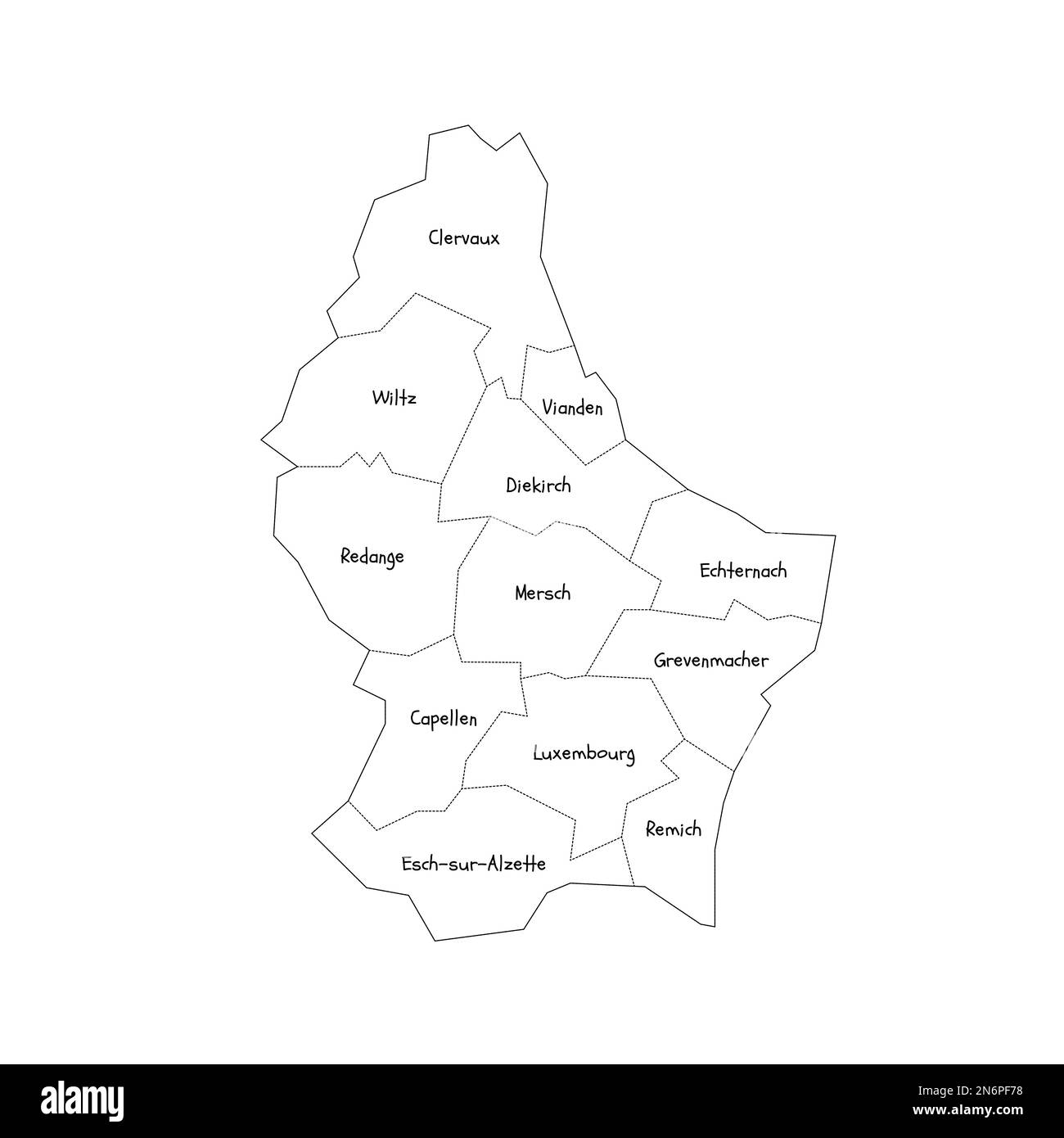 Luxembourg political map of administrative divisions cantons
