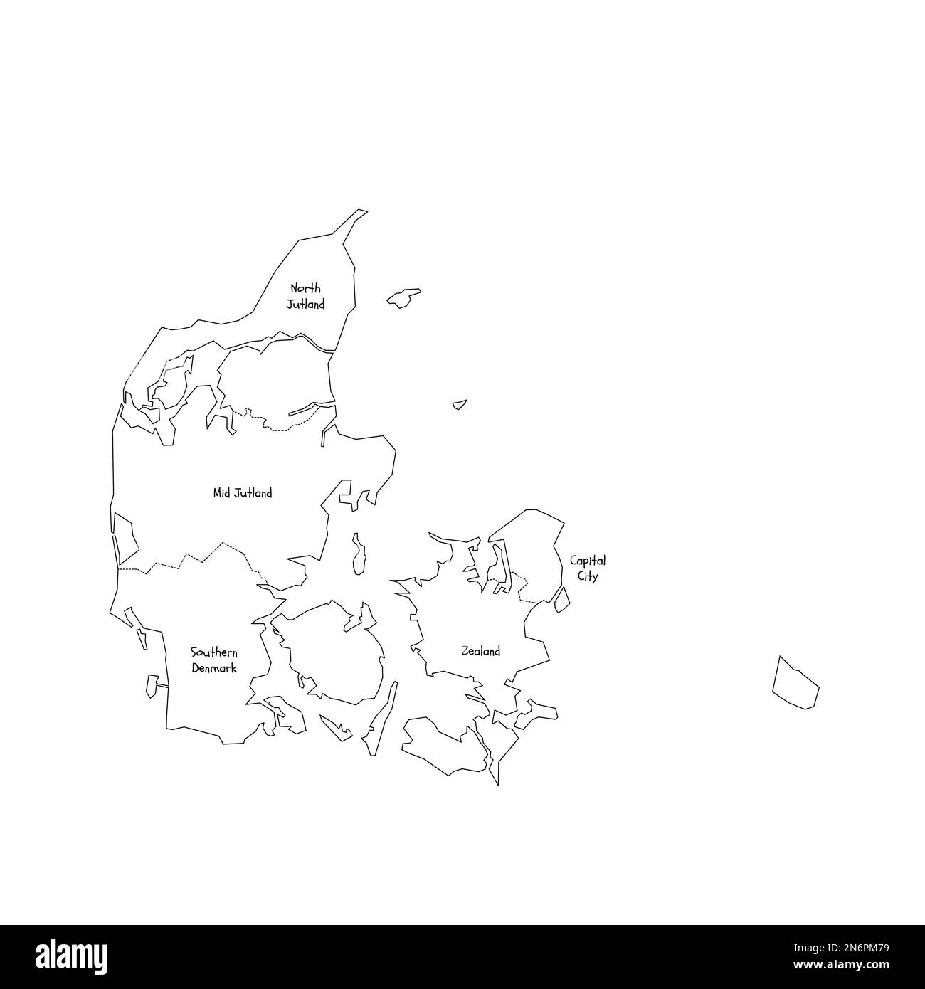 Denmark political map of administrative divisions - regions. Handdrawn ...