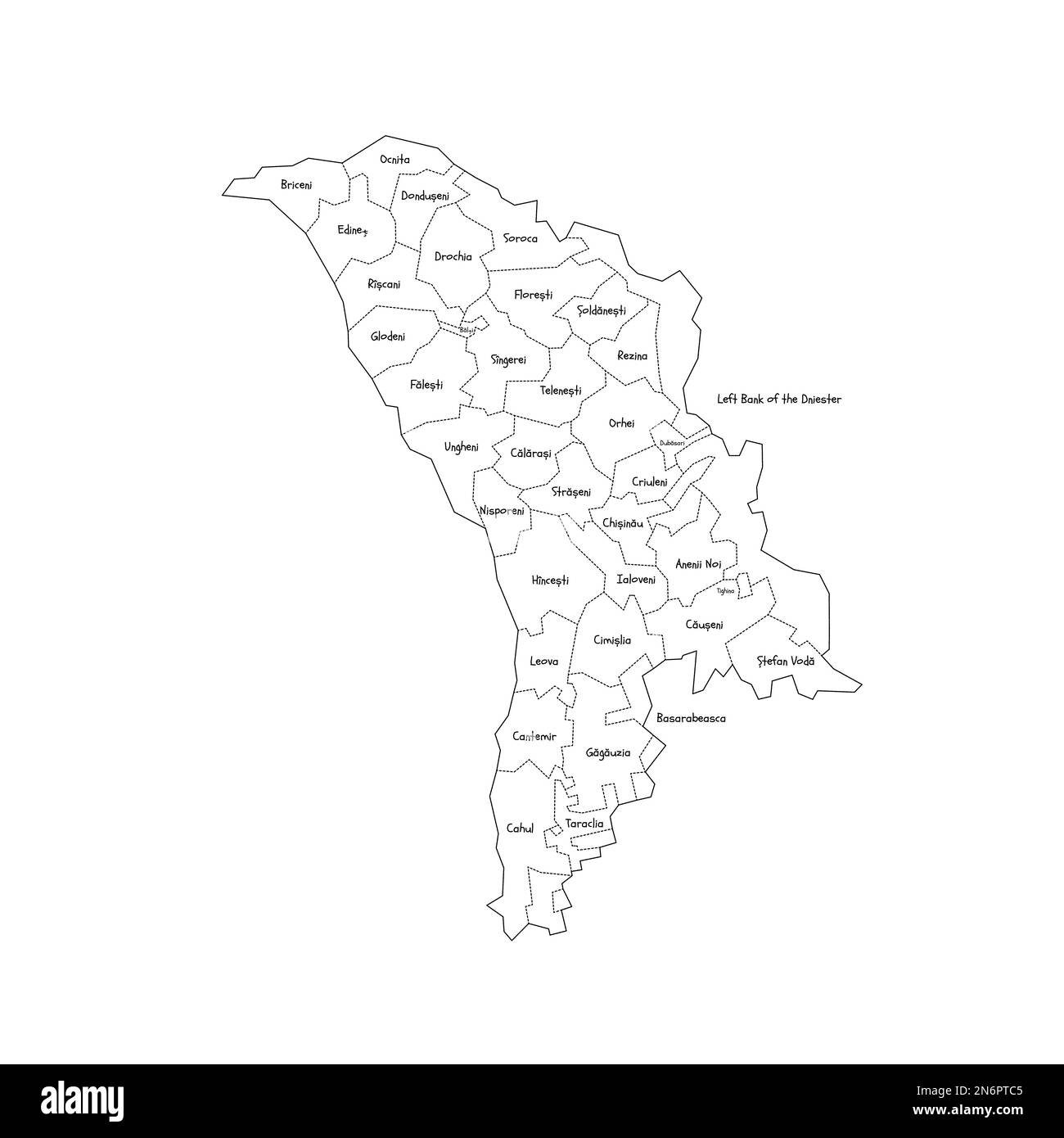 Moldova political map of administrative divisions - districts
