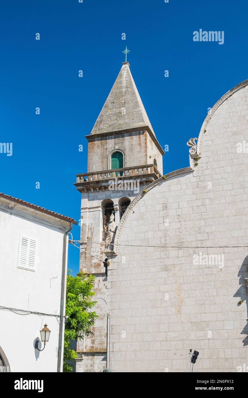 Cathedral tower in old town of Osor, island of Cres, Croatia Stock Photo