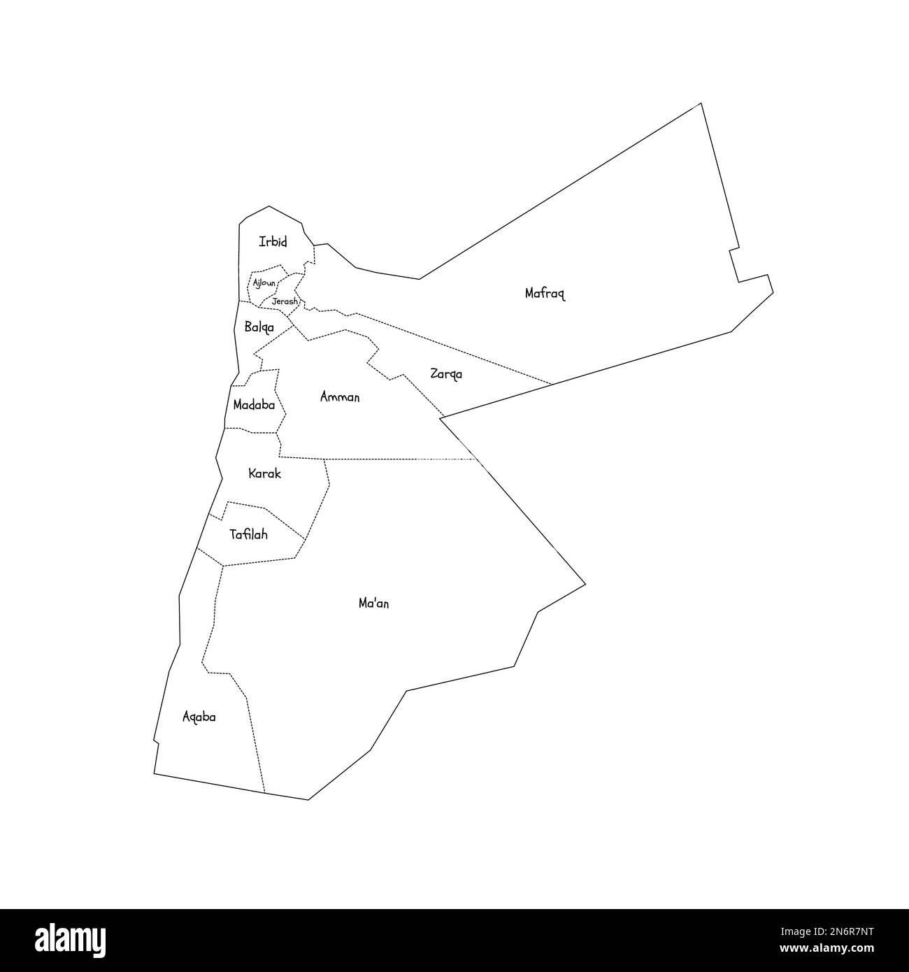 Jordan political map of administrative divisions - governorates ...