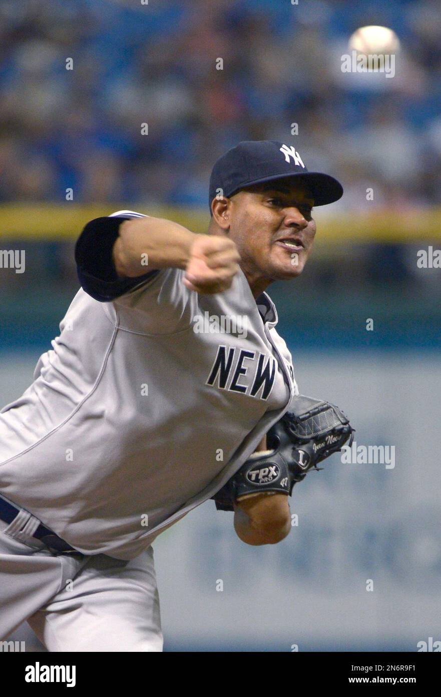 New York Yankees starting pitcher Ivan Nova throws to home plate during