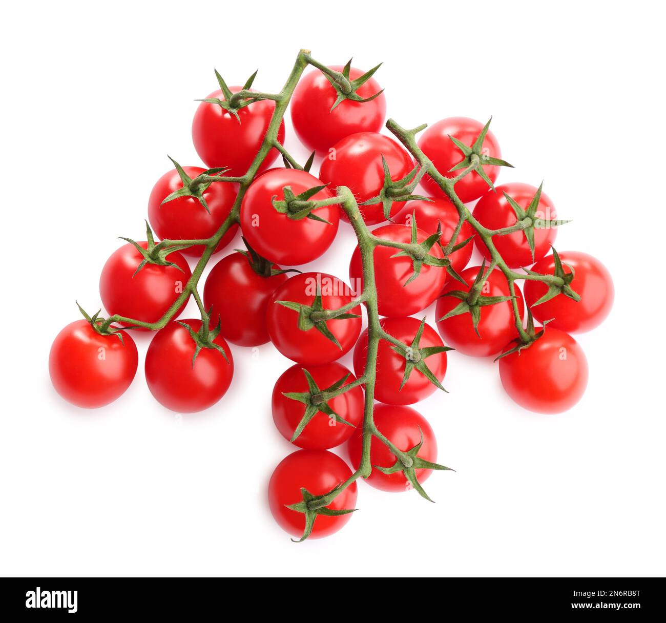 Branches of fresh cherry tomatoes isolated on white, top view Stock ...