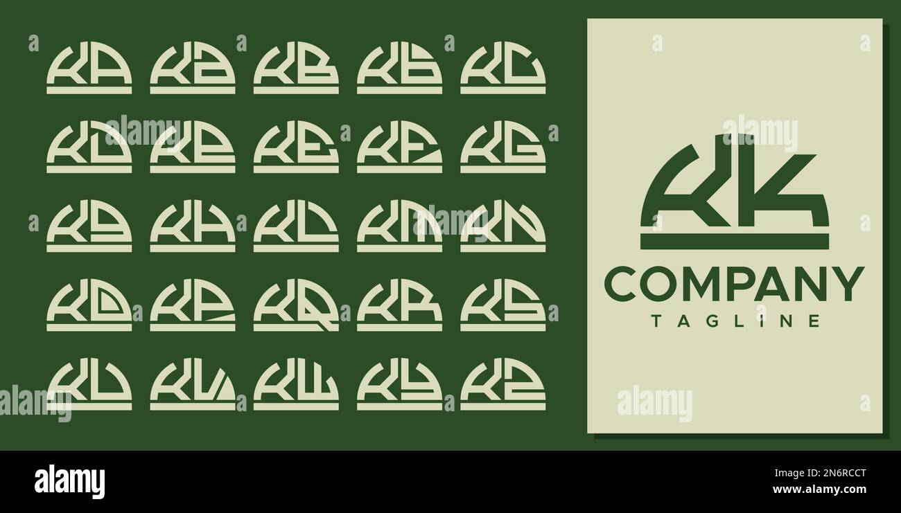 Abstract half circle letter K logo design set. Modern curve KK K letter