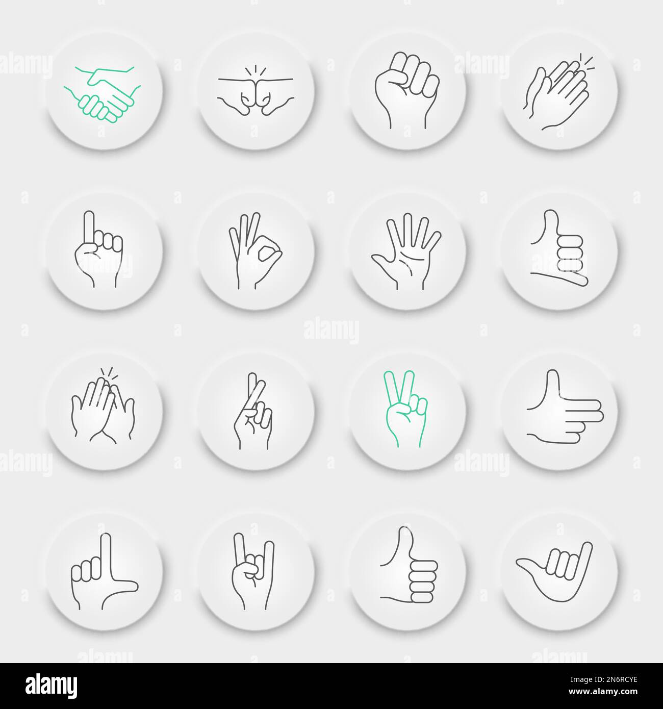 Hand Gestures Line Icon Set Gesture Collection Vector Graphics Neumorphic Ui Ux Buttons Hand 6606