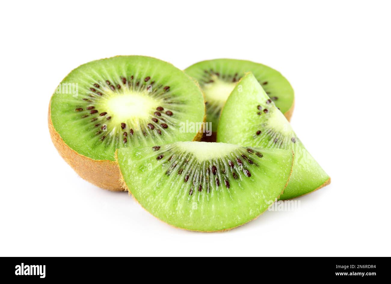 Cut fresh ripe kiwis on white background Stock Photo - Alamy