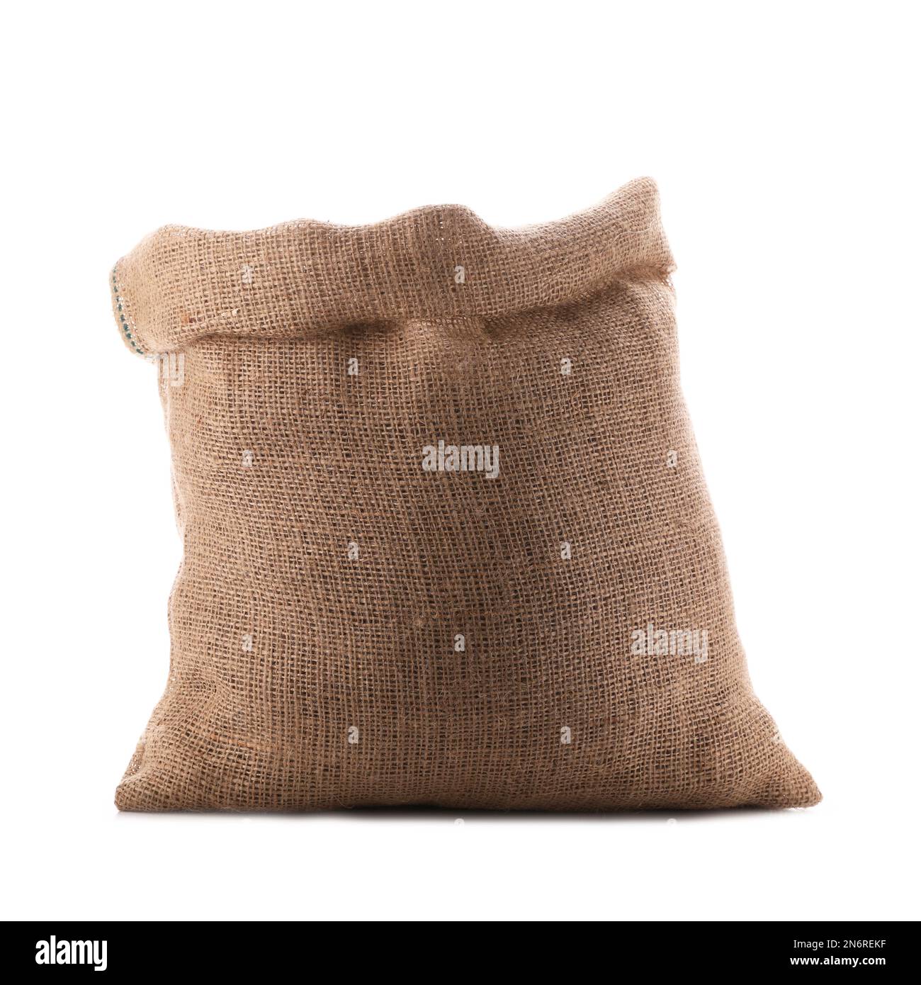 Open burlap bag isolated on white. Organic material Stock Photo Alamy