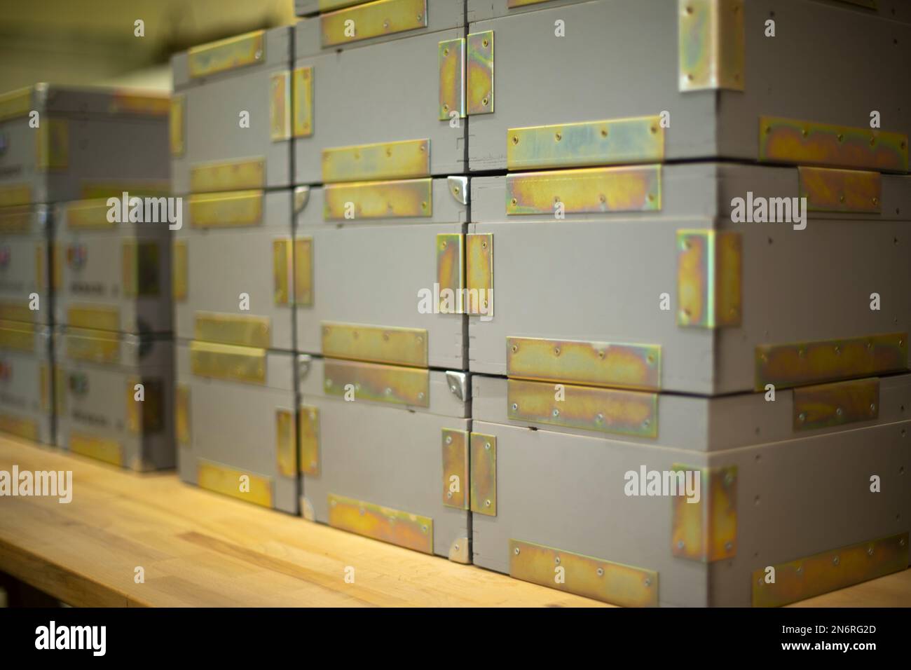 Ammo boxes. Military cargo. Wooden boxes for transporting ammunition