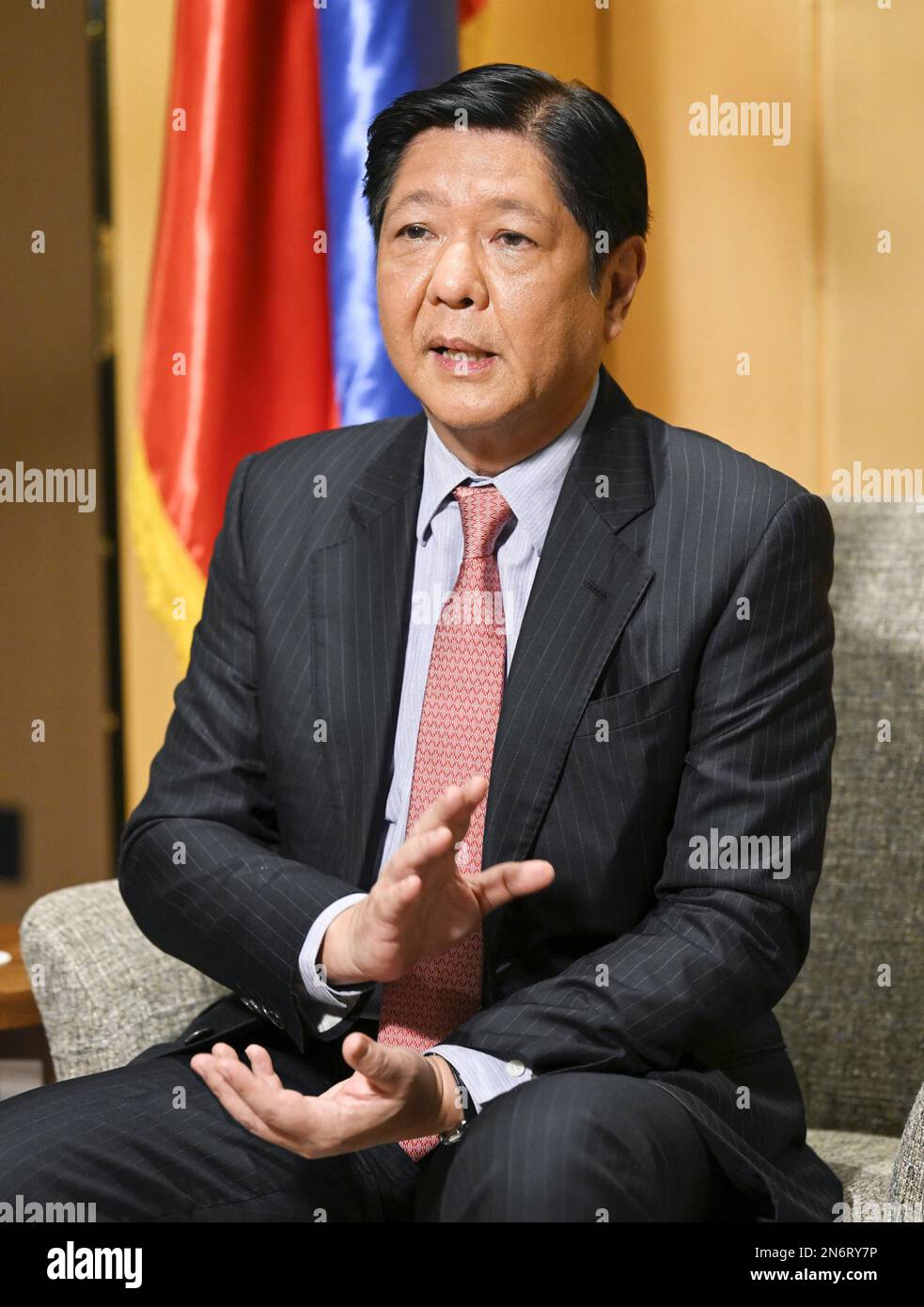 Philippine President Ferdinand Marcos Jr. gives an interview in Tokyo