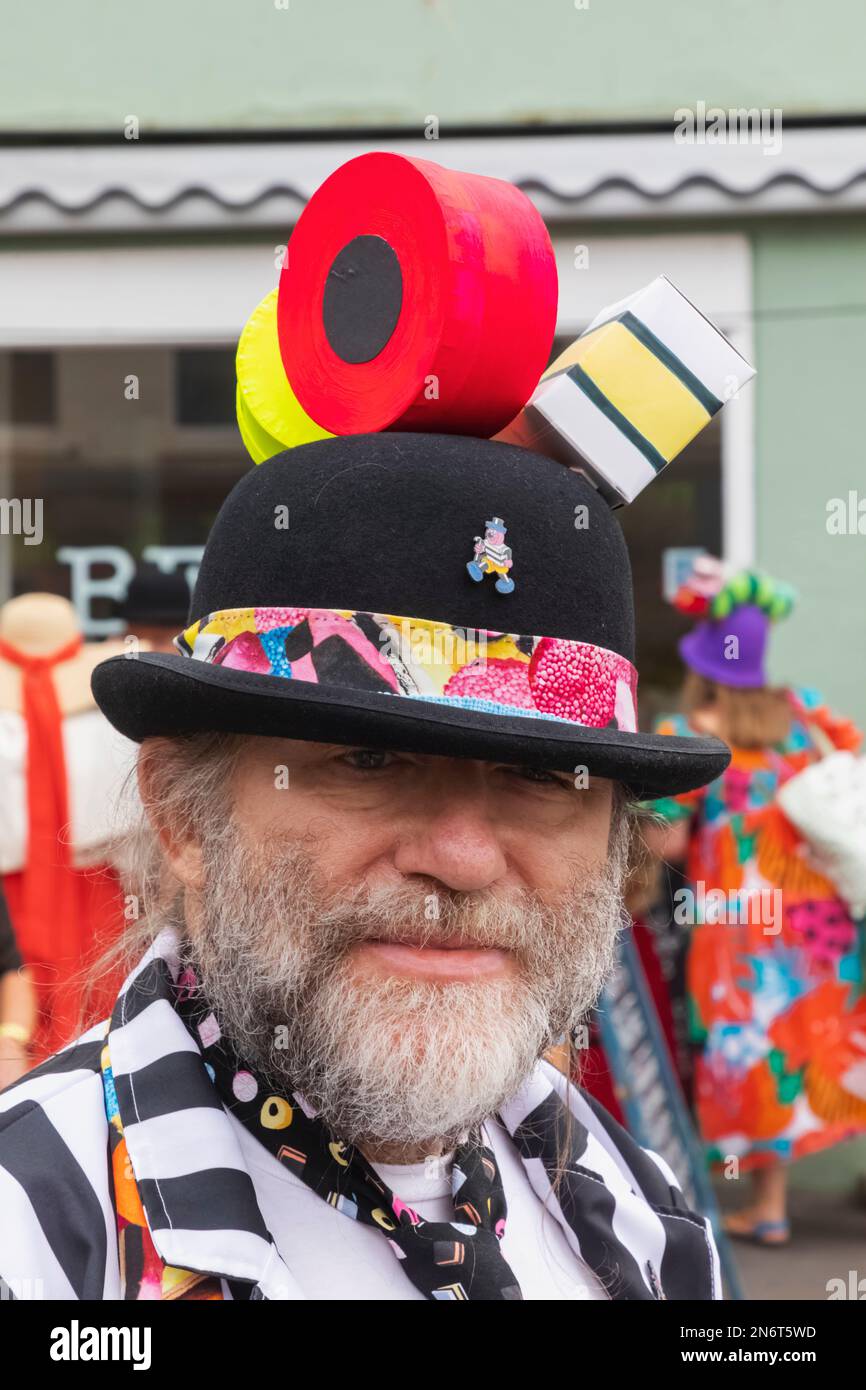 England, Dorset, Bridport, The Annual Bridport Hat Festival, Colourful Hats Stock Photo