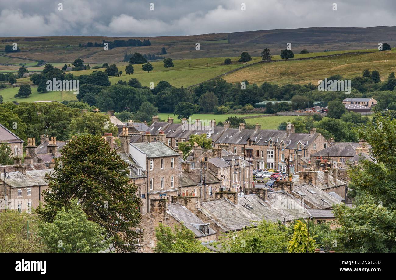 The village of Middleton in Teesdale during a brief brighter interval on an otherwise drizzly damp day. Stock Photo