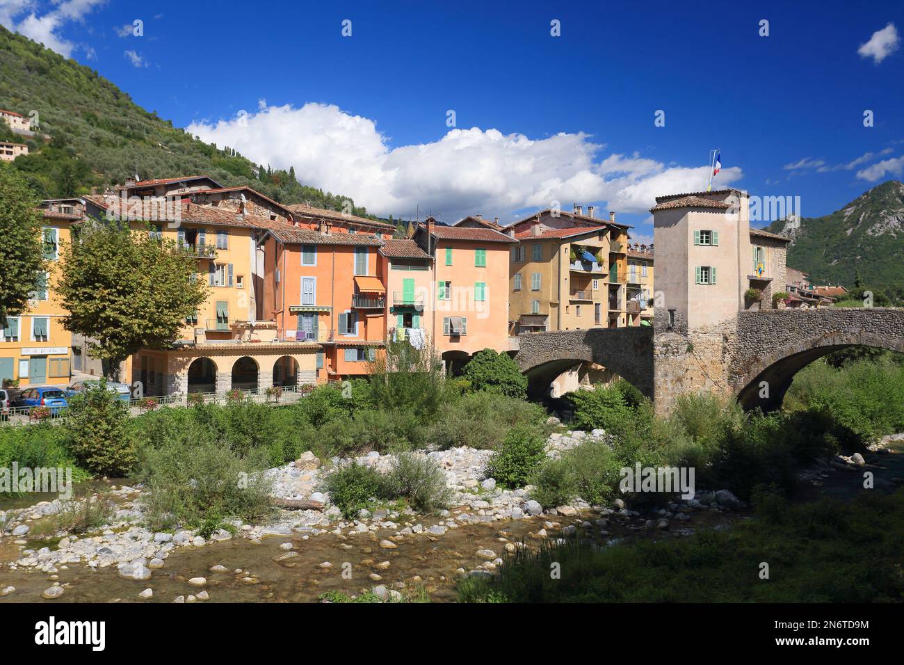 Pont medieval de Sospel, vallee de la Bevera, Alpes Maritimes, 06, Cote d'Azur, France Stock Photo