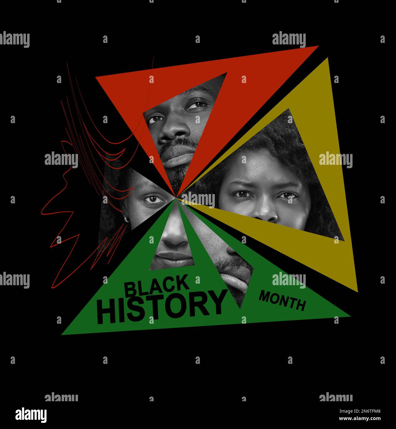 Pieces of human faces. African-american culture. Racial equality. No ...