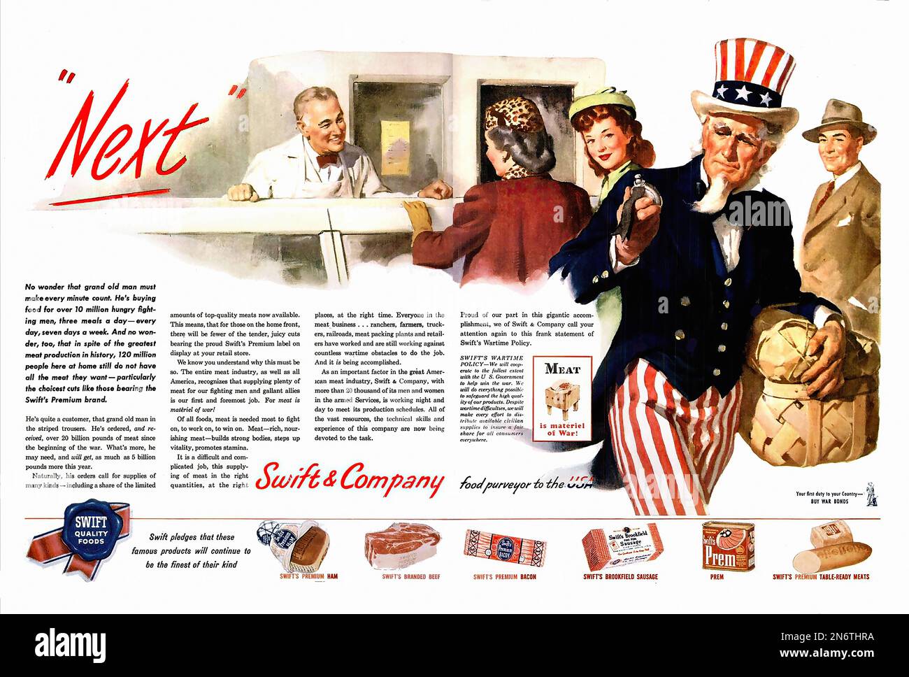 1945 Swift Meat Uncle Sam American (U.S.) advertising during World