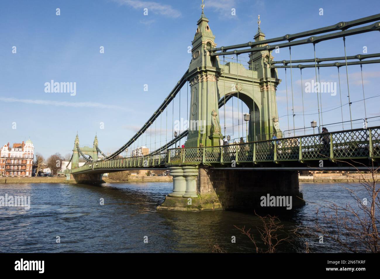 A still firmly closed Hammersmith Bridge undergoing repairs and