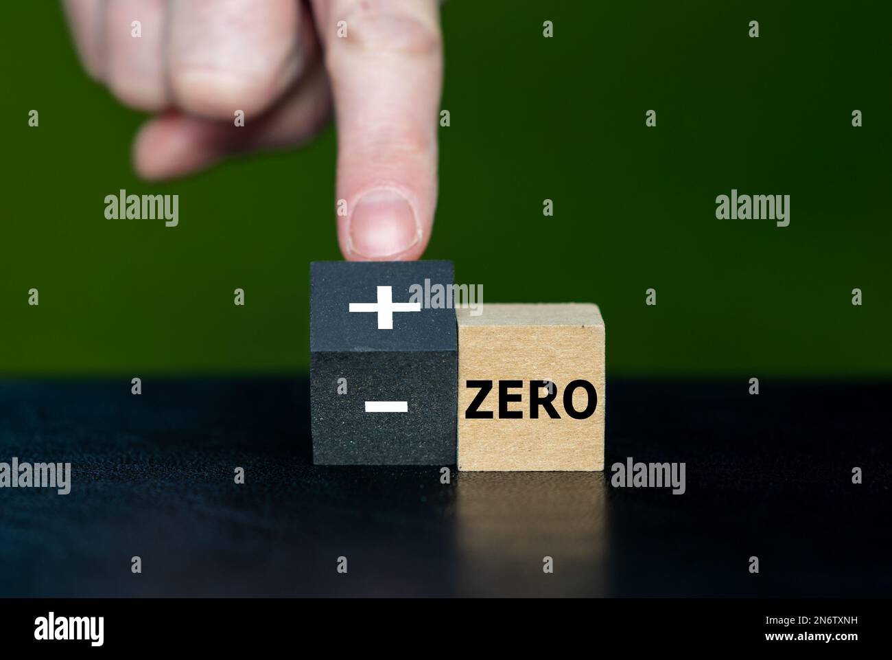 Cubes form the German saying 'plus minus zero'. Meaning that you do not have any benefits or any debts. Stock Photo