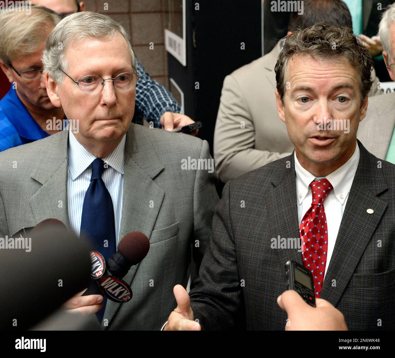 Kentucky Senators Mitch McConnell, left, and Rand Paul address