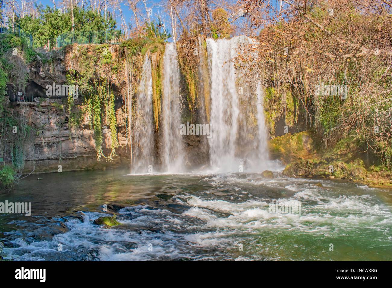 The bright splashing Upper Duden Waterfall Antalya Turkey January Stock Photo