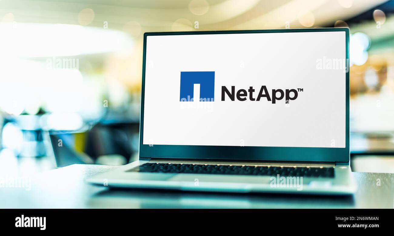 POZNAN, POL - MAY 4, 2022: Laptop computer displaying logo of NetApp, a hybrid cloud data services and data management company headquartered in San Jo Stock Photo