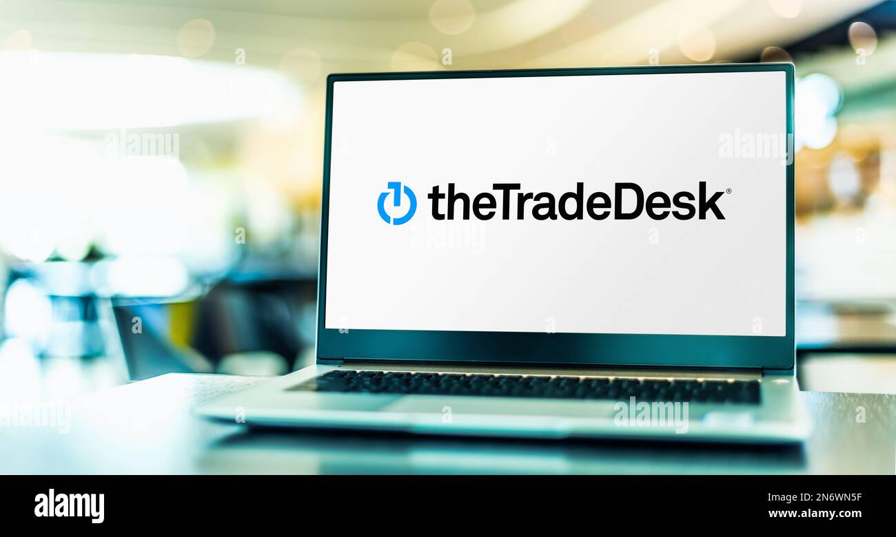 POZNAN, POL - MAY 4, 2022: Laptop computer displaying logo of The Trade Desk, a technology company that specializes in real-time programmatic marketin Stock Photo