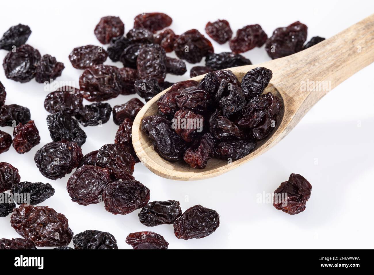 Healthy Food Nuts Dehydrated Grapes; Photo White Background Stock