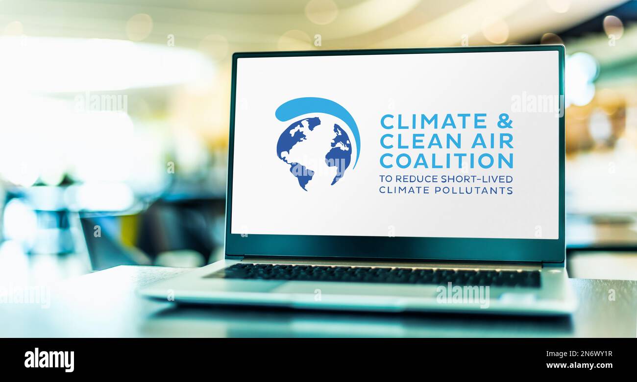 POZNAN, POL - NOV 22, 2022: Laptop computer displaying logo of The Climate and Clean Air Coalition to Reduce Short-Lived Climate Pollutants (CCAC) Stock Photo
